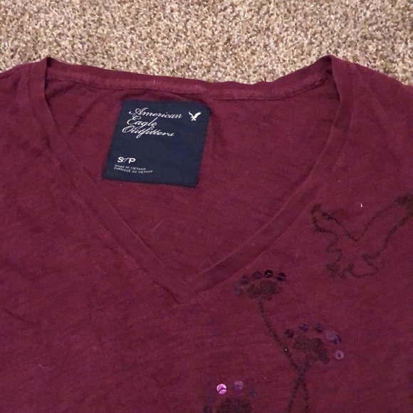 Small American Eagle Long Sleeve Burgundy Tee - Picture 3 of 4
